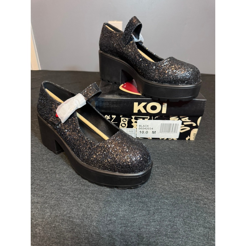 Koi Footwear x Rocky Horror Show Black Glitter Mary Jane Platform Heels Size W10